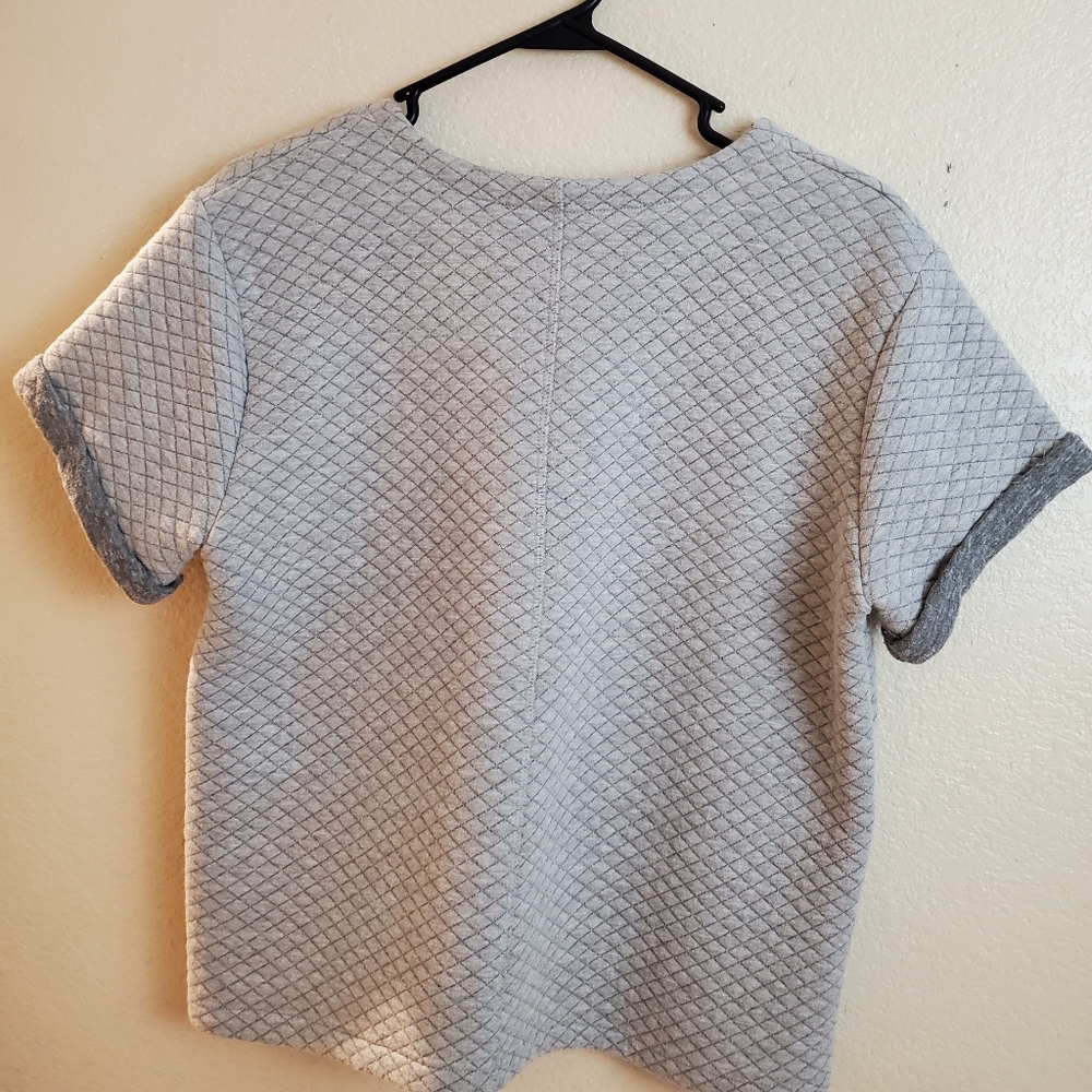 Marine Layer Gray Quilted Knit Short Sleeve Boxy Fit Sweatshirt Top Large - Picture 5 of 9